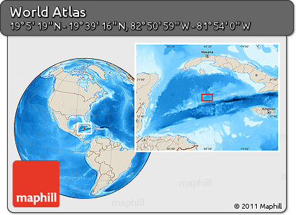Shaded Relief Location Map of the Area around 19° 22' 18" N, 82° 22' 30" W