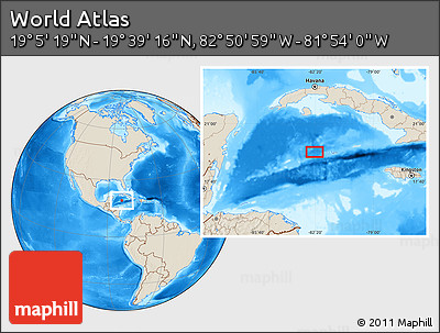 Shaded Relief Location Map of the Area around 19° 22' 18" N, 82° 22' 30" W