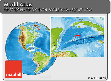 Physical Location Map of the Area around 19° 22' 18" N, 83° 13' 29" W