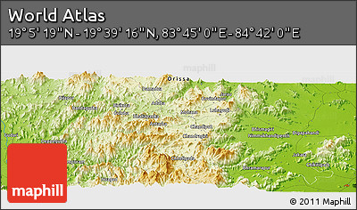 Physical Panoramic Map of the Area around 19° 22' 18" N, 84° 13' 29" E