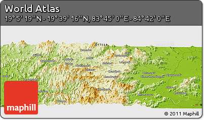 Physical Panoramic Map of the Area around 19° 22' 18" N, 84° 13' 29" E