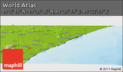 Physical Panoramic Map of the Area around 19° 22' 18" N, 85° 4' 29" E