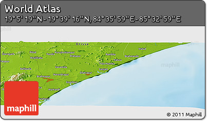Physical Panoramic Map of the Area around 19° 22' 18" N, 85° 4' 29" E