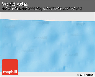 Physical 3D Map of the Area around 19° 22' 18" N, 86° 46' 30" E