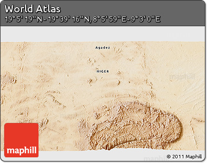 Satellite 3D Map of the Area around 19° 22' 18" N, 8° 34' 29" E