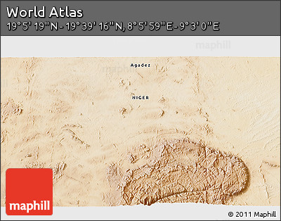 Satellite 3D Map of the Area around 19° 22' 18" N, 8° 34' 29" E