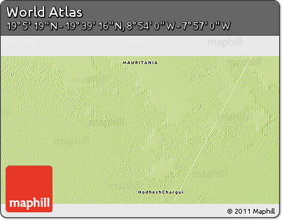 Physical 3D Map of the Area around 19° 22' 18" N, 8° 25' 30" W