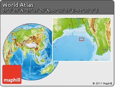 Physical Location Map of the Area around 19° 22' 18" N, 91° 1' 30" E