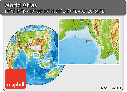 Physical Location Map of the Area around 19° 22' 18" N, 91° 52' 30" E