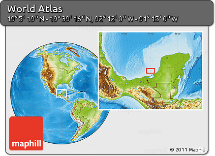 Physical Location Map of the Area around 19° 22' 18" N, 91° 43' 29" W
