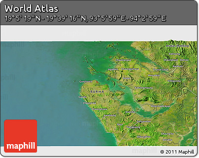 Satellite 3D Map of the Area around 19° 22' 18" N, 93° 34' 29" E