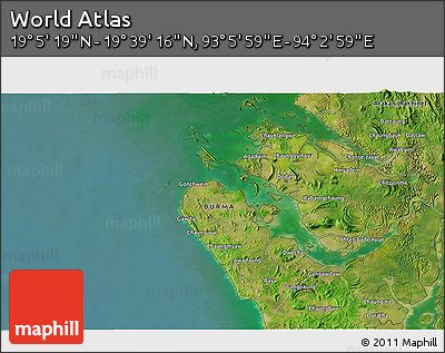 Satellite 3D Map of the Area around 19° 22' 18" N, 93° 34' 29" E