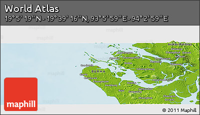 Physical Panoramic Map of the Area around 19° 22' 18" N, 93° 34' 29" E