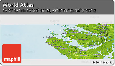 Physical Panoramic Map of the Area around 19° 22' 18" N, 93° 34' 29" E