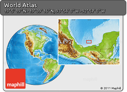 Physical Location Map of the Area around 19° 22' 18" N, 93° 25' 30" W