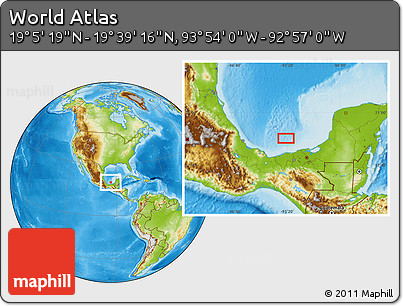 Physical Location Map of the Area around 19° 22' 18" N, 93° 25' 30" W
