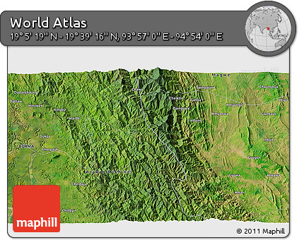 Satellite 3D Map of the Area around 19° 22' 18" N, 94° 25' 30" E
