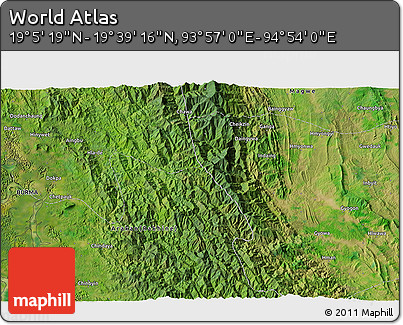Satellite 3D Map of the Area around 19° 22' 18" N, 94° 25' 30" E