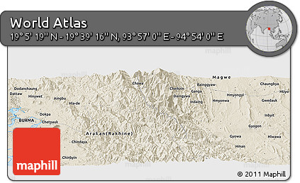 Shaded Relief Panoramic Map of the Area around 19° 22' 18" N, 94° 25' 30" E