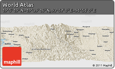 Shaded Relief Panoramic Map of the Area around 19° 22' 18" N, 94° 25' 30" E