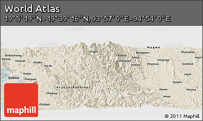 Shaded Relief Panoramic Map of the Area around 19° 22' 18" N, 94° 25' 30" E