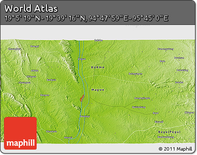 Physical 3D Map of the Area around 19° 22' 18" N, 95° 16' 30" E