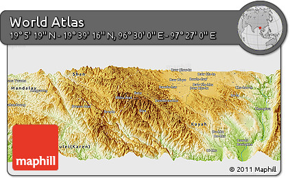 Physical Panoramic Map of the Area around 19° 22' 18" N, 96° 58' 29" E