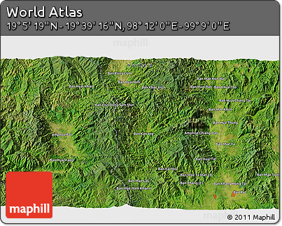 Satellite 3D Map of the Area around 19° 22' 18" N, 98° 40' 30" E