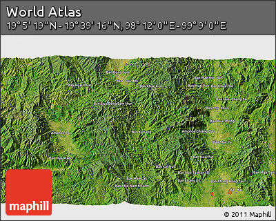 Satellite 3D Map of the Area around 19° 22' 18" N, 98° 40' 30" E