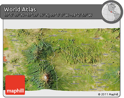 Satellite 3D Map of the Area around 19° 22' 18" N, 98° 31' 30" W