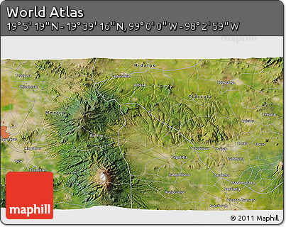 Satellite 3D Map of the Area around 19° 22' 18" N, 98° 31' 30" W