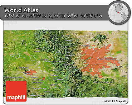 Satellite 3D Map of the Area around 19° 22' 18" N, 99° 22' 30" W