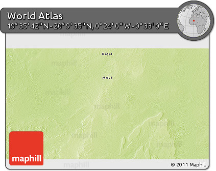 Physical 3D Map of the Area around 19° 52' 38" N, 0° 4' 30" E