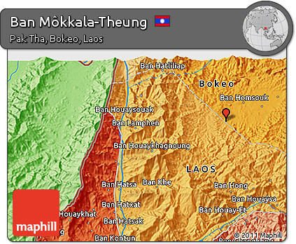 Political 3D Map of Ban Môkkala-Theung
