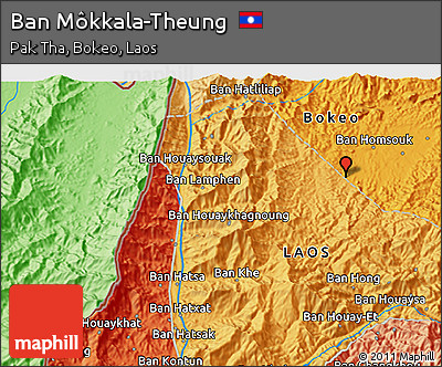 Political 3D Map of Ban Môkkala-Theung