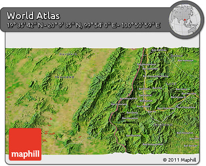 Satellite 3D Map of the Area around 19° 52' 38" N, 100° 22' 30" E