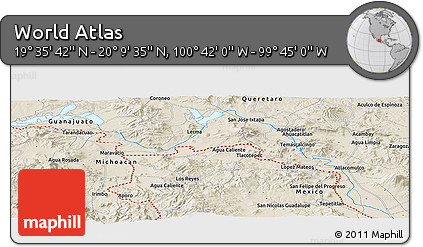 Shaded Relief Panoramic Map of the Area around 19° 52' 38" N, 100° 13' 29" W