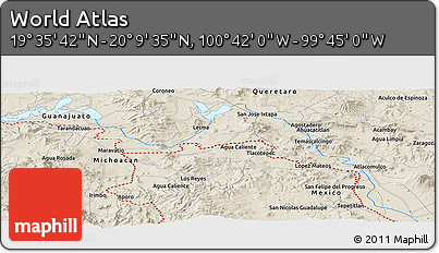 Shaded Relief Panoramic Map of the Area around 19° 52' 38" N, 100° 13' 29" W