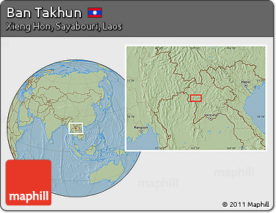 Savanna Style Location Map of Ban Takhun, hill shading