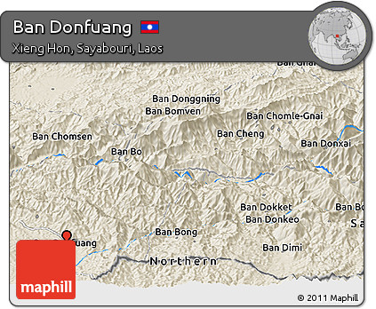 Shaded Relief Panoramic Map of Ban Donfuang