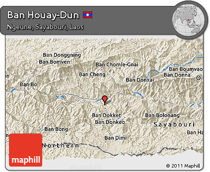 Shaded Relief Panoramic Map of Ban Houay-Dun