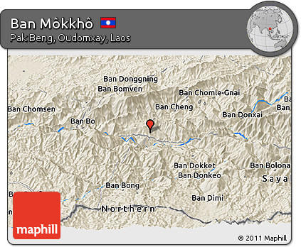 Shaded Relief Panoramic Map of Ban Môkkhô