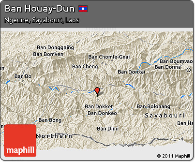 Shaded Relief Panoramic Map of Ban Houay-Dun