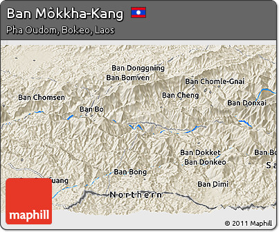 Shaded Relief Panoramic Map of Ban Môkkha-Kang