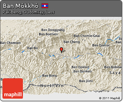 Shaded Relief Panoramic Map of Ban Môkkhô