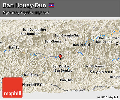 Shaded Relief Panoramic Map of Ban Houay-Dun