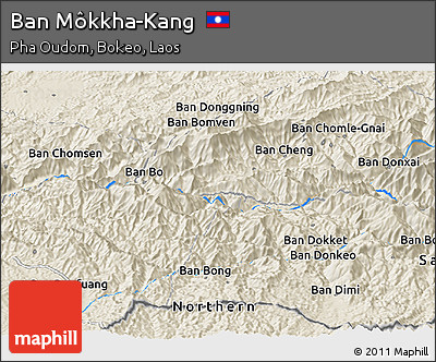 Shaded Relief Panoramic Map of Ban Môkkha-Kang