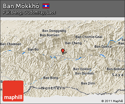 Shaded Relief Panoramic Map of Ban Môkkhô