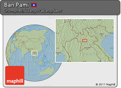 Savanna Style Location Map of Ban Pami, hill shading