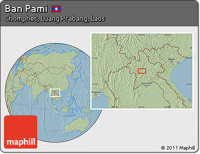 Savanna Style Location Map of Ban Pami, hill shading